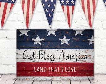 4th of July Decoration, Patriotic Decor, Flag Wallhanging, God Bless America Wallart, Red White and Blue Decor, Wall Deor, Wallhanging