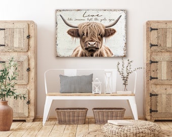 Décoration Murale Highland Cow - Lot De 4 Panneaux Bois - Style Ferme