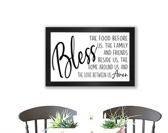 Bless The Food Sign, Kitchen Wall Decor, Dining Room Decor, Framed Wallhanging, Modern Farmhouse Kitchen, Gift For Mom
