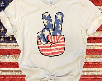 Patriotic Tshirt | Peace Sign Tee | Red White and Blue | Retro Peace Sign | 4th Of July Tshirt | Graphic Tee | Cute 4th Of July Top