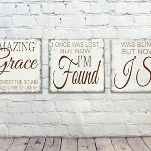 Rustic Christian Decor - Amazing Grace Sign - Wood Wallhanging - Farmhouse Chic Decor - Wedding Gift Religious Sign Christian Sign