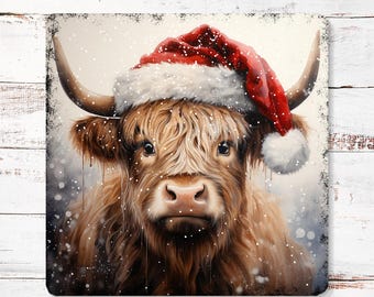 Highland Cow Christmas Decor, Highland Cow Wallhanging, Wall Decor, Plaque, Wallart, Christmas Decoration