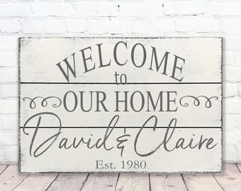 Welcome To Our Home Wood Sign Pallet Sign Family Name Sign Personalized Sign Wedding Gift Housewarming Gift Bridal Shower Anniversary