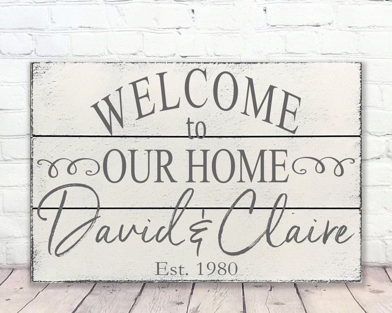 Welcome To Our Home Wood Sign Pallet Sign Family Name Sign Personalized Sign Wedding Gift Housewarming Gift Bridal Shower Anniversary 30x20 inches