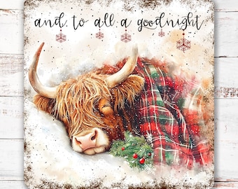 Christmas Decoration, Highland Cow, And To All A Good Night, Wallhanging, Wall Decor, Wallhanging, Plaque