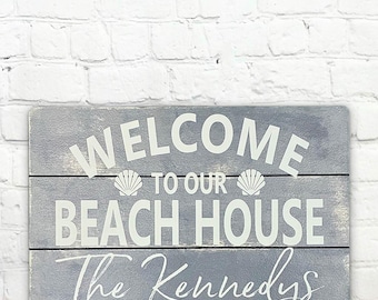 welcome to our beach house personalized family sign