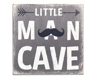 Boys Nursery Wall Decor - Little Man Cave - Boys Nursery Decor - Moustache Nursery Decor - Gray and Navy Nursery Decor - Baby Gift