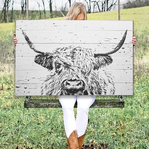 Highland Cow Wallhanging, Farmhouse Wall Decor, Highland Cow Plaque, Western Decor, Country Decor, Highland Cow Art, Cow Print