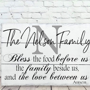 Personalized Family Name Sign Custom Sign Dining Room Decor Bless The Food Before Us Christian Wall Art Farmhouse Decor
