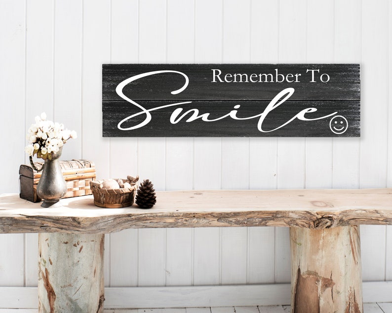 Remember to Smile, Inspirational Wall Art, Distressed Wood Sign ...