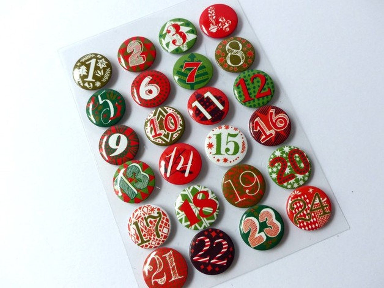 24 Advent Calendar Numbers Buttons Pins Red Green White Etsy