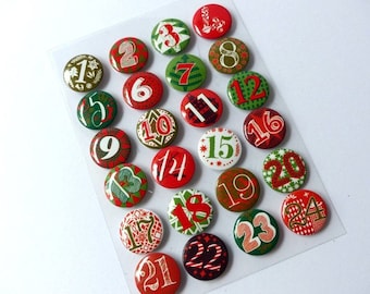 24 Advent calendar numbers buttons pins red green white