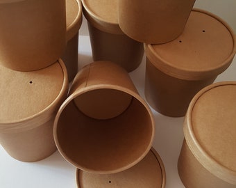 10 paper cups with brown lids gift packaging soup to go cups cups with lids
