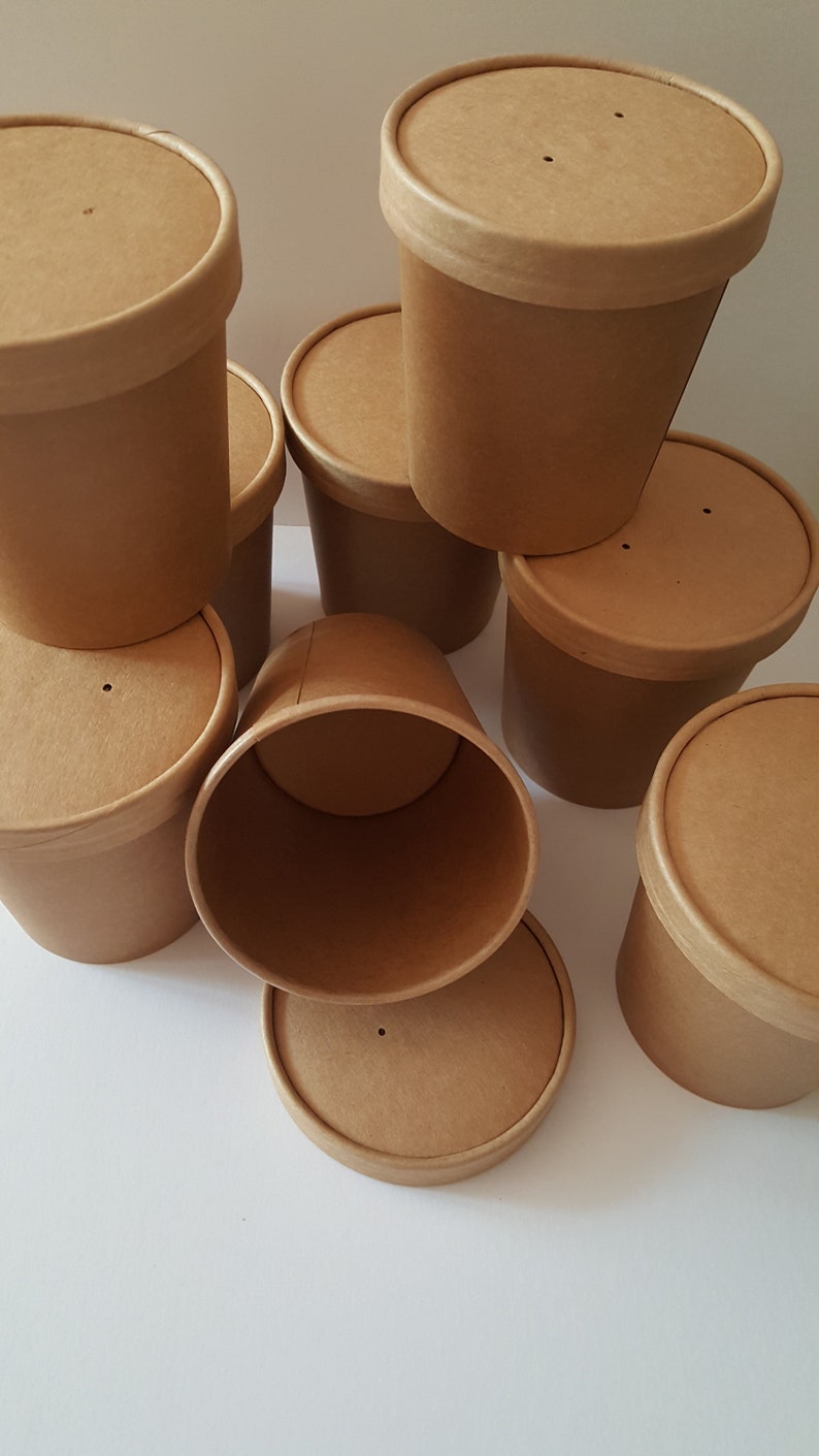 10 Pappbecher mit Deckel braun Geschenverpackung soup to go becher cups with lids Bild 1