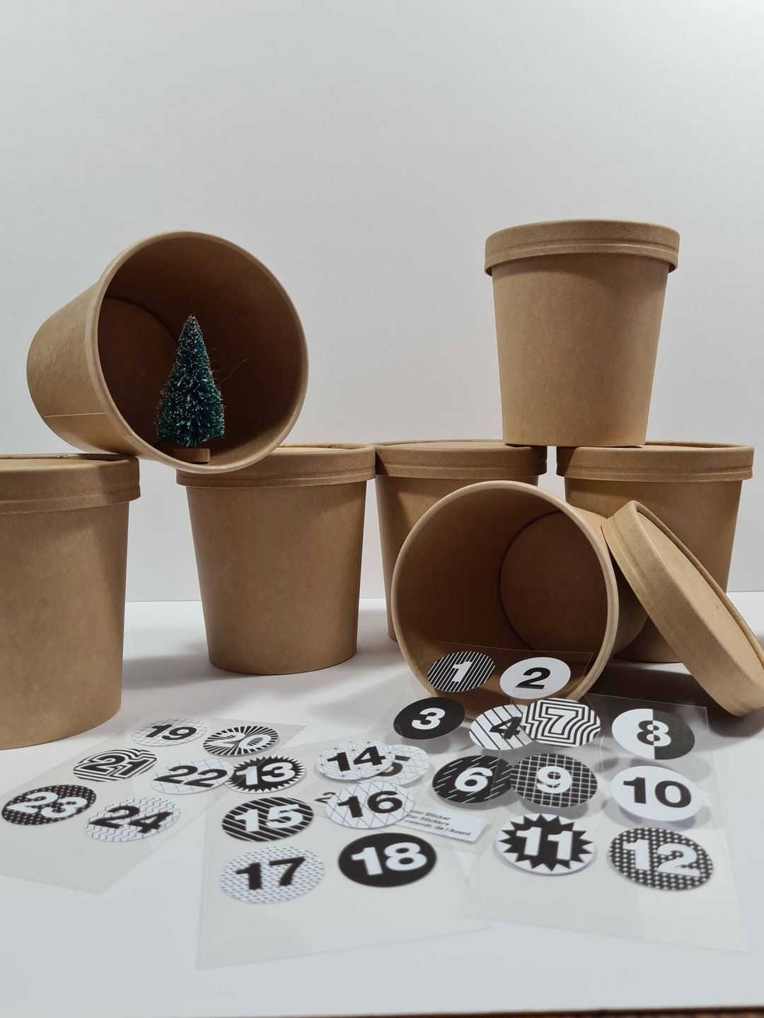 24 Paper Cups Advent Calendar Number Stickers Black and White - Etsy