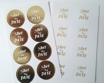 32 Sticker Save the Date gold weiß