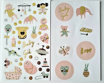 100 sticker set baby girl baby shower pink gold