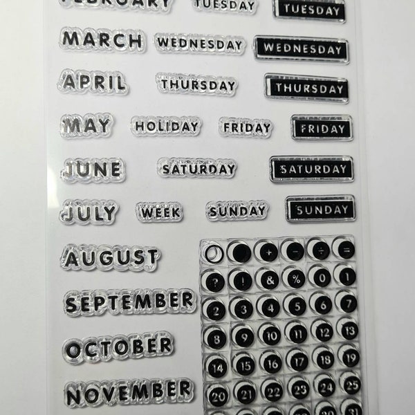 Clear Stamp silicone stamps days of the week, months and numbers