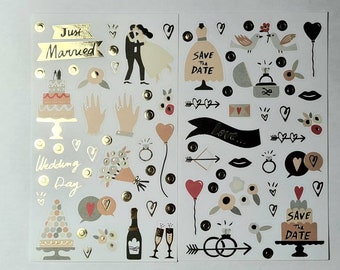 150 stickers wedding pastel gold set