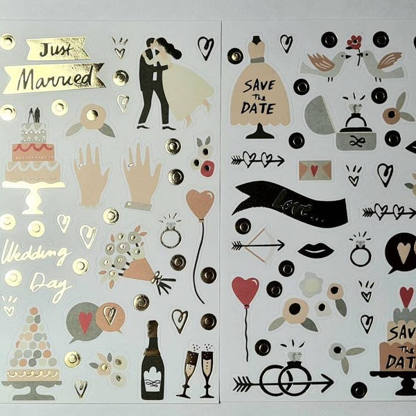 150 stickers wedding pastel gold set