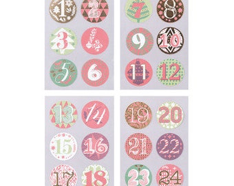 Sticker advent calendar numbers 1-24 red green gold