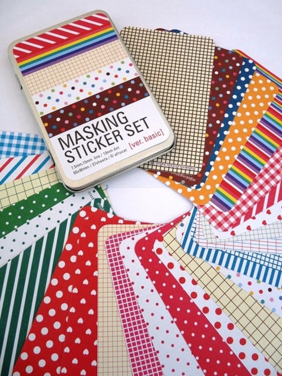 Masking Tape Sticker Set Bold Colors Metal Box Etsy Hong Kong