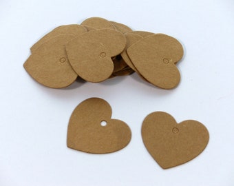 100 large hearts made of kraft paper tag labels brown