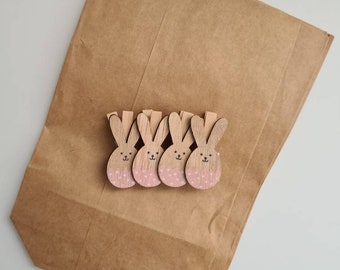 4 paper bags Easter 4 clips bunny pink