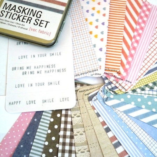 Masking Tape Sticker Set Fabric Style in Metallbox