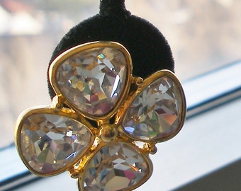 NAPIER Designer SHAMROCK 4 Leaf Clover Sparkling RHINESTONE ClipOn Earrings