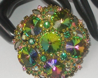 RARE Juliana D & E WATERMELON Rivoli Crystal Brooch