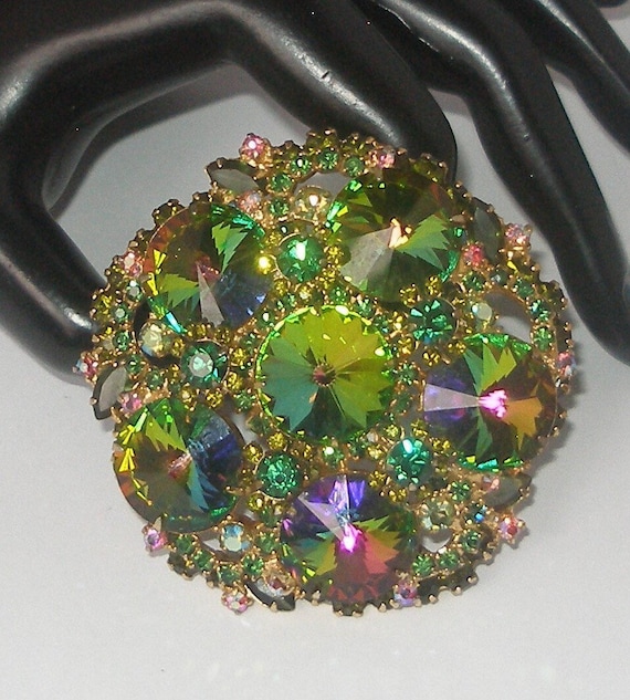 RARE Juliana D & E WATERMELON Rivoli Crystal Brooch
