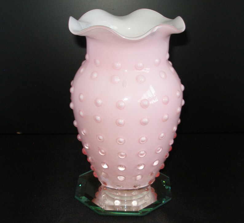 Vintage 50s Dainty Pink HOBNAIL CASED GLASS Vase Etsy