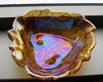 Vintage 50s LOGANBERRY Iridescent CARNIVAL GLASS Dish
