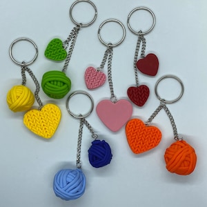 Knit Heart & Yarn Ball Key Chains Knitted Polymer Clay Knitted Key Chains Handmade Key Chains Rainbow Charms Key Chains image 1