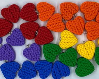 SET OF SIX Knitted Clay Charms | Rainbow Clay Charms | Polymer Clay Set | Clay Charm Set | Rainbow Charms