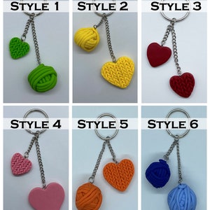 Knit Heart & Yarn Ball Key Chains Knitted Polymer Clay Knitted Key Chains Handmade Key Chains Rainbow Charms Key Chains image 2