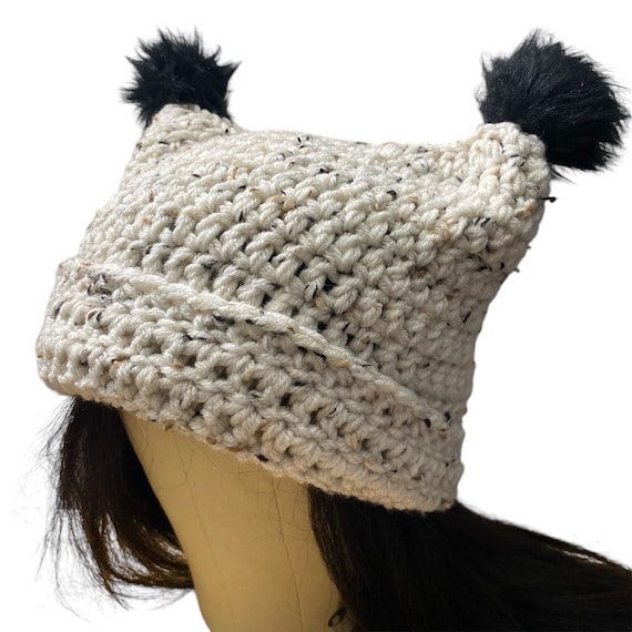 Cat Ear Beanie Hat with Pom Poms Y2K Cat Beanie Hat with Star Pins Pom Poms for Women Cute  main image 4