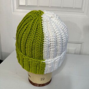 Splitsville Shortie Folded Brim Beanie Two Color Beanie Mutlicolored Beanie Neo Green & White