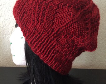 Autumn Red Mock Aran Beanie