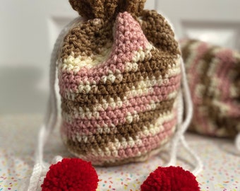 Neapolitan Pint Purse | Drawstring Bag | Handmade Crochet Bags | Ice Cream Bags | Lined Crochet Bags