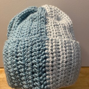 Splitsville Shortie Folded Brim Beanie Two Color Beanie Mutlicolored Beanie Sky Blue & Sea Blue