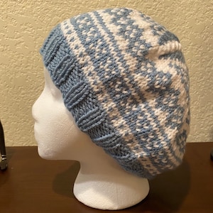 Classic Fair Isle Tam Beanie Multiple Colorways Snowflake/Flower Beret image 1