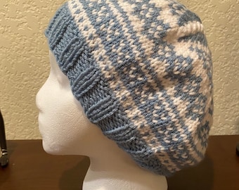 Classic Fair Isle Tam Beanie | Multiple Colorways | Snowflake/Flower Beret |