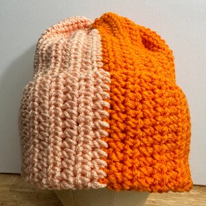 Splitsville Shortie Folded Brim Beanie Two Color Beanie Mutlicolored Beanie Orange Creamsicle