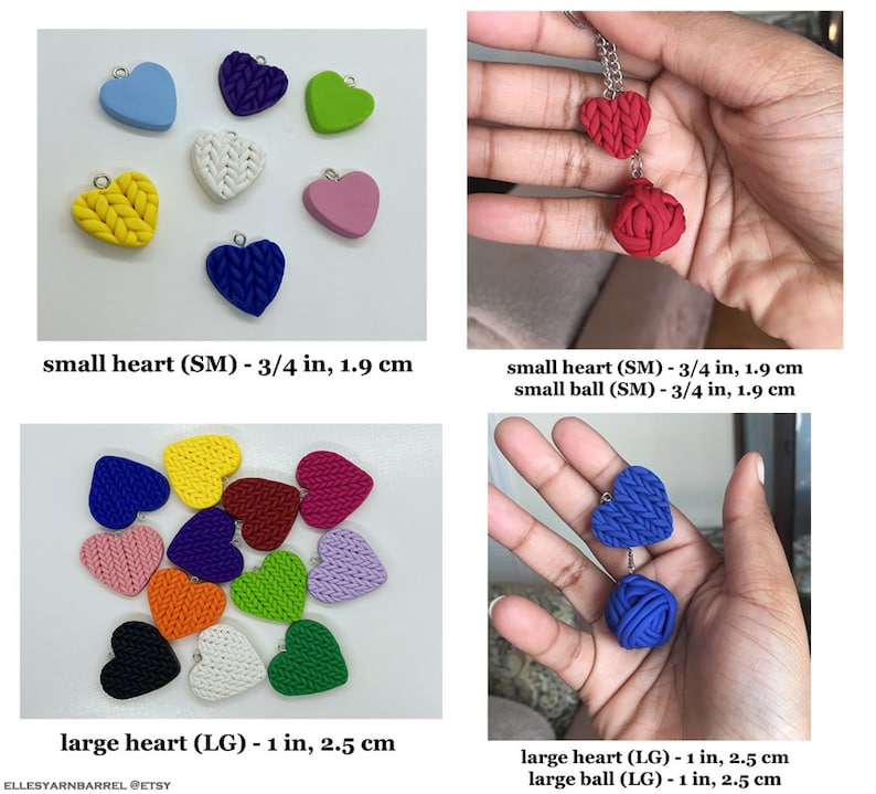 Knit Heart & Yarn Ball Key Chains Knitted Polymer Clay Knitted Key Chains Handmade Key Chains Rainbow Charms Key Chains image 4