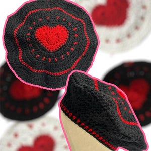 Love On The Brain Heart Topped Beret | Multiple Colorways | Valentines Coquette Style Crochet Beret |