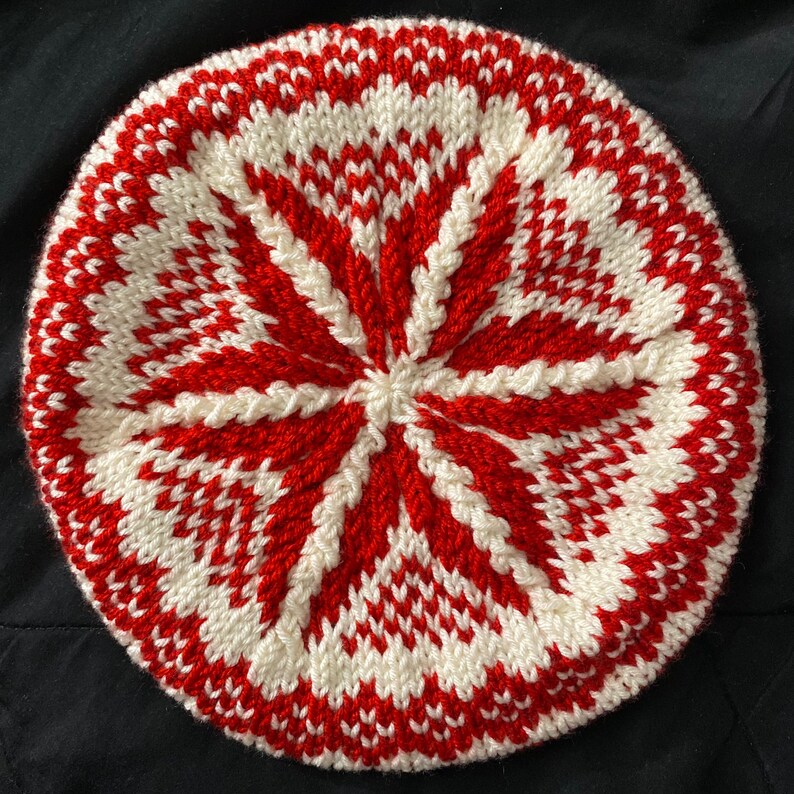 Classic Fair Isle Tam Beanie Multiple Colorways Snowflake/Flower Beret Peppermint (R&OW)