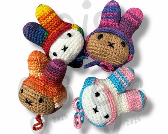 Bonnet Bunnies Amigurumi Puppe | Schlüsselanhänger Tasche Lanyards | Kaninchen Schlüsselanhänger | Plüsch Häkelpuppen