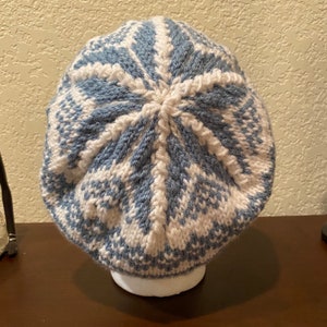 Classic Fair Isle Tam Beanie Multiple Colorways Snowflake/Flower Beret image 2